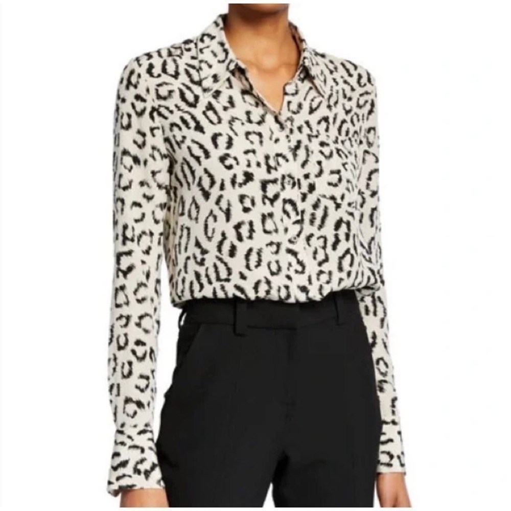 A.L.C. Emerson Leopard Printed Silk Button Down women’s size‎ 2 - Picture 2 of 8
